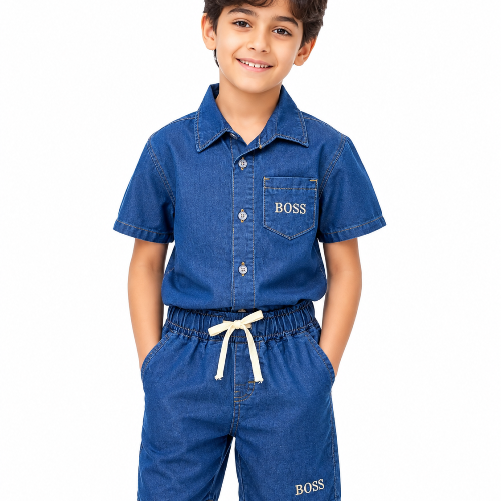 Conjunto Jeans Infantil Masculino – Camisa e Bermuda