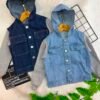 Jaqueta Jeans Infantil com Mangas de Moletom e Capuz